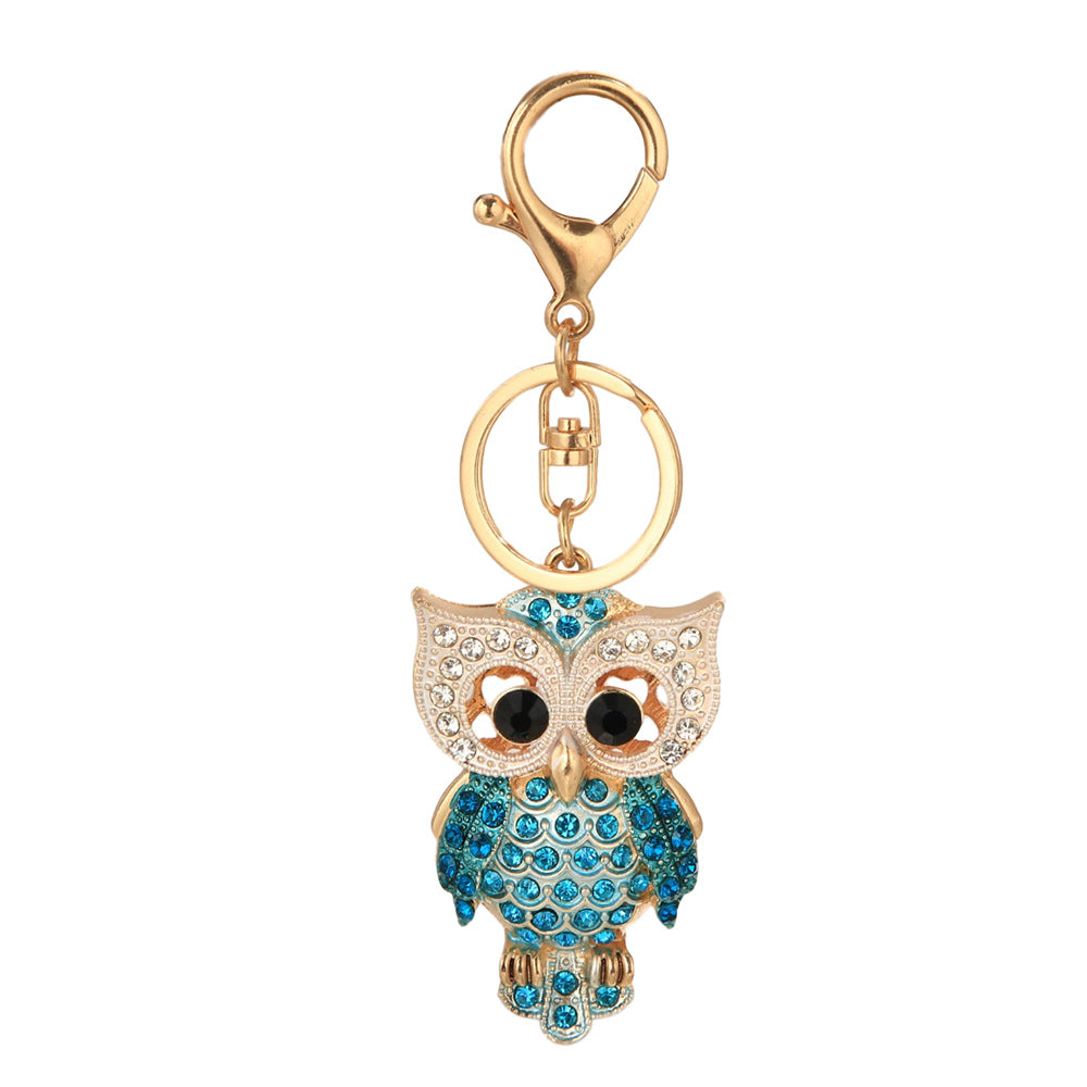 Warebabaf Cartoon Owl Rhinestone-Style Metal Keychain Charms – Set of 3 - additional product photograph