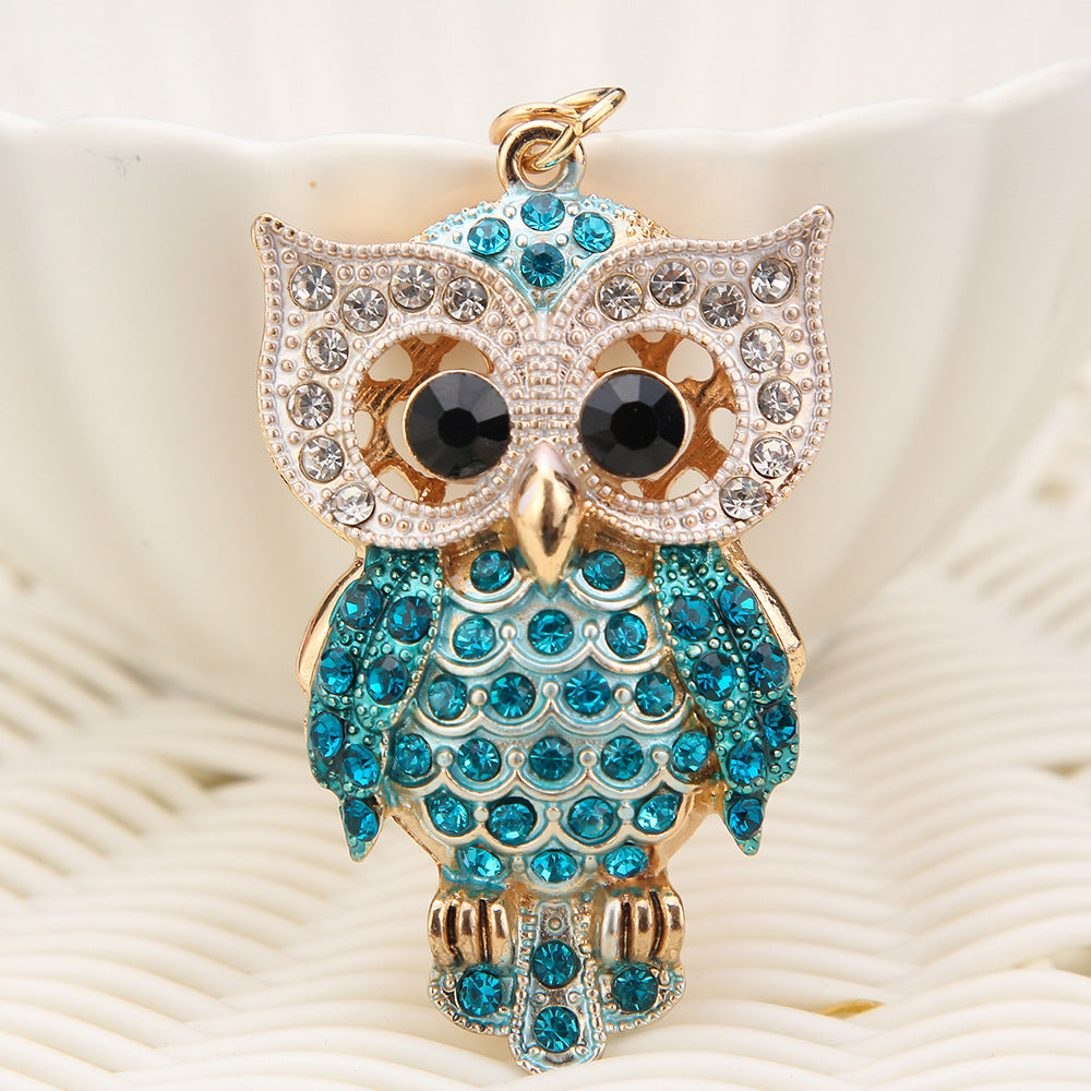 Warebabaf Cartoon Owl Rhinestone-Style Metal Keychain Charms – Set of 3 - main product photograph