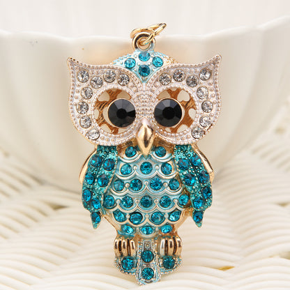 Warebabaf Cartoon Owl Rhinestone-Style Metal Keychain Charms – Set of 3 - main product photograph
